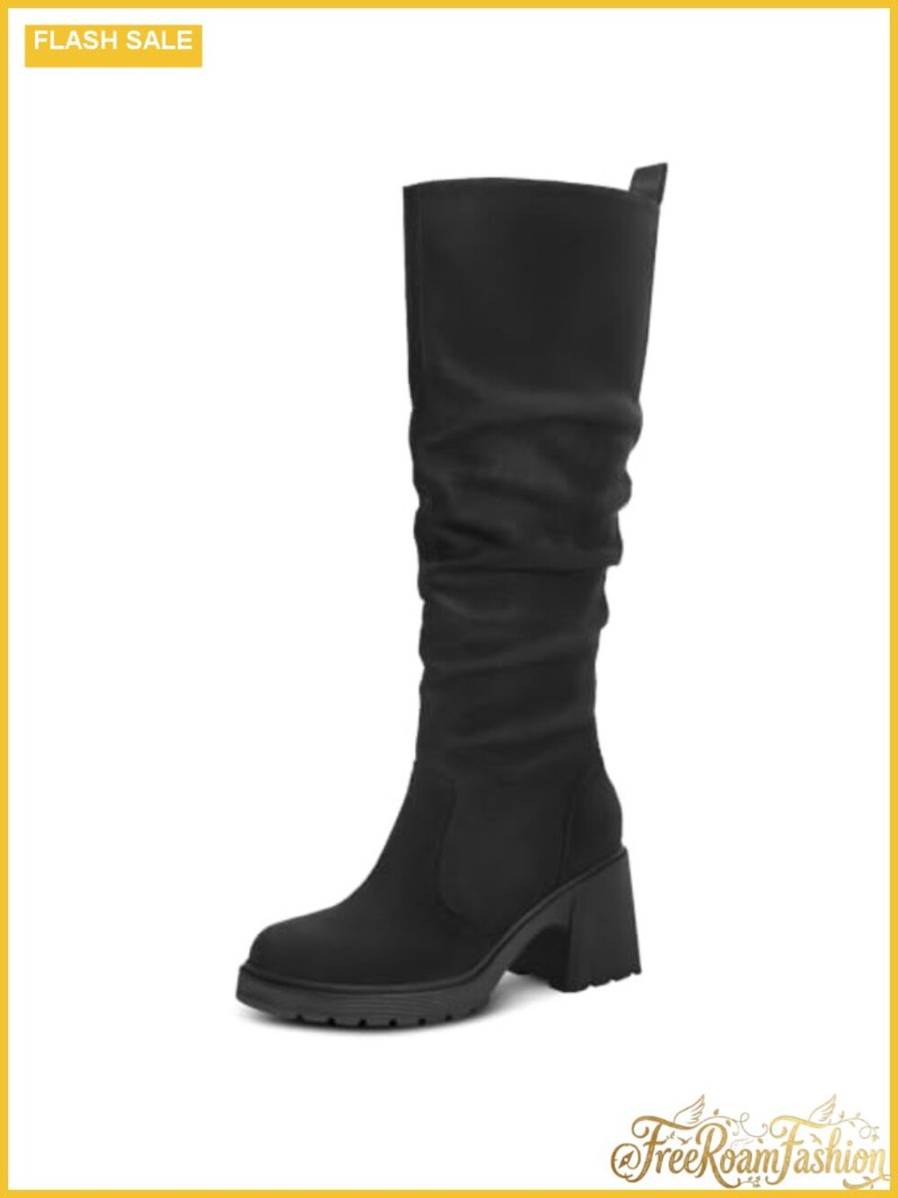 Platform Chunky Block Heel Slouch Knee High Boots